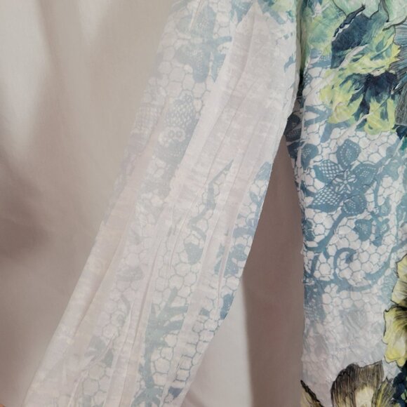 Jess & Jane USA Top Tunic ruffled layers Large floral 3/4 sleeves crescent hem - Picture 3 of 8